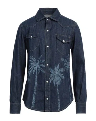 Alanui Man Denim Shirt Blue Size L Cotton