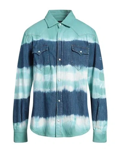 Alanui Man Denim Shirt Blue Size Xl Cotton