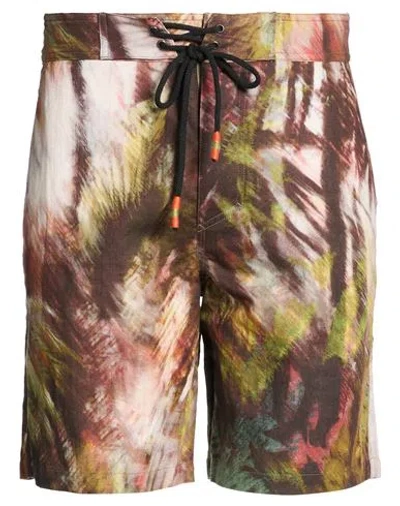 Alanui Man Shorts & Bermuda Shorts Military Green Size M Linen, Cotton In Multi