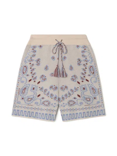 Alanui Men's Cotton Piquet Bandana Bermuda Shorts In Chalk/ Marsala In Neutral