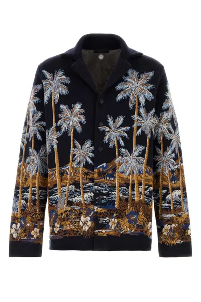 Alanui Men Midnight Blue Jacquard Cardigan