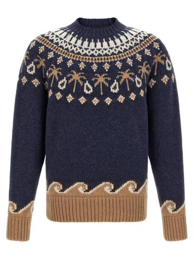 Alanui Men Navy Blue Jacquard Sweater