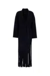Alanui Fringe Detailed Wool Blend Coat In Navy Blue