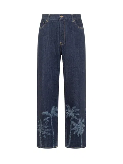 Alanui Mini Jungle Toile Denim Jeans In Light Blue
