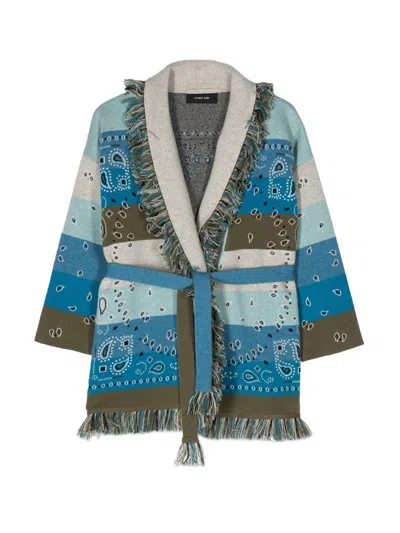 Alanui Mini Striped Bandana Jacquard Cardigan For Girls In Multi