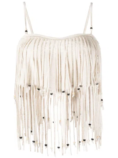 Alanui Monsoon Fringed Bead-detail Crop Top In White