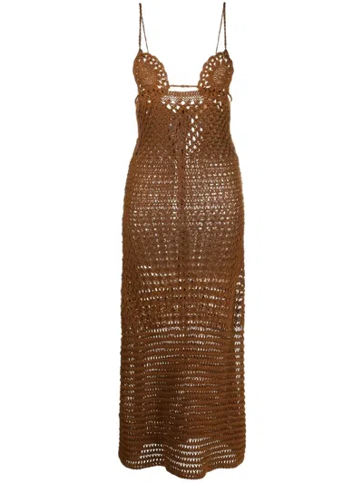 Alanui Mother Nature Mini Dress With Adjustable Back Closure In Brown
