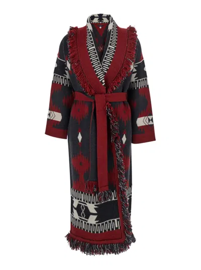 Alanui Multicolor Cardigan With Shawl Collar And Belt In Wool Woman