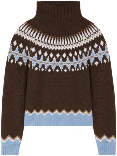 Alanui Multicolour Intarsia Knit Sweater In Brown