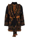 Alanui 'mystic Gate' Orange And Black Cardigan With Belt In Wool Woman In Black