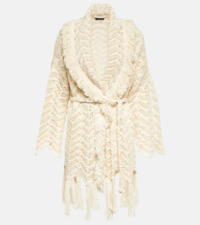 Alanui Natural Chevron Cotton And Linen-blend Cardigan In White