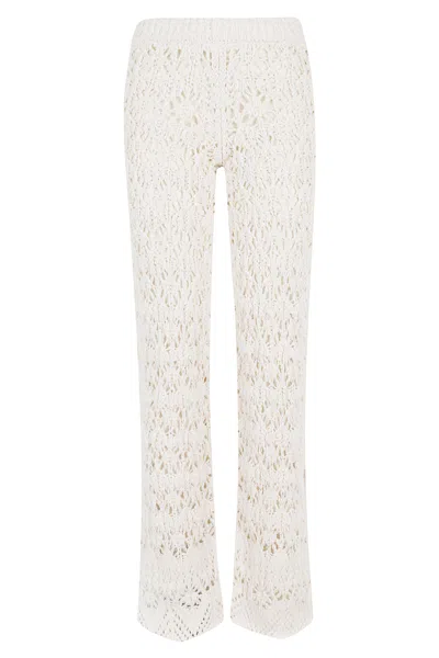 Alanui Natural White Lagoon Romance Ankle-slits Cotton Pants