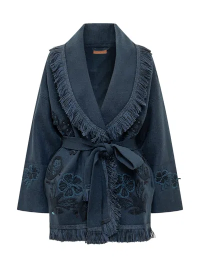 Alanui Nature In Bloom Cardigan In Navy Blue