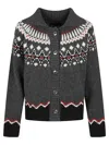 Alanui Sweet Winter Multicolor Cardigan With Spread Collar And Geometric Motif In Wool Woman In Gray