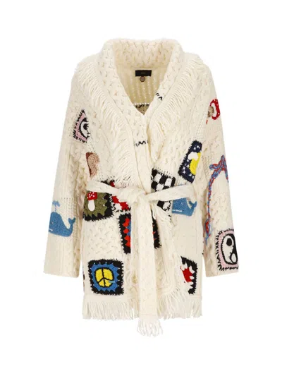 Alanui Northern Vibes Patchwork Cardigan In White Multi In Beige