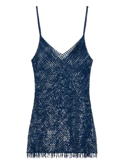 Alanui Nothing But Light Fringed Mini Dress In Blue