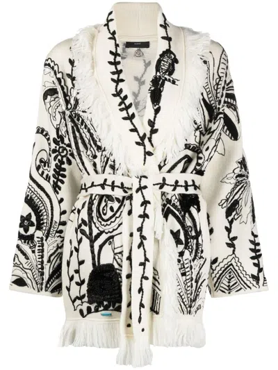 Alanui Oasis Of Imagination Embroidered Cardigan In Weiss