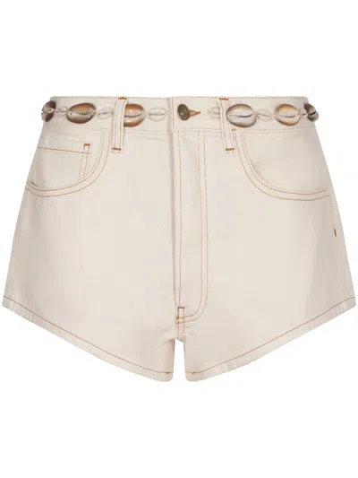 Alanui Sand Denim Ocean Dream Shorts In Neutral