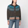 Alanui Olive Green Fair Isle Patterned Cardigan In Gray