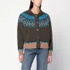 Alanui Olive Green Fair Isle Patterned Cardigan In Gray