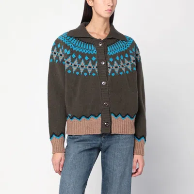 ALANUI OLIVE GREEN FAIR ISLE PATTERNED CARDIGAN