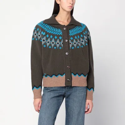 ALANUI ALANUI  OLIVE GREEN FAIR ISLE PATTERNED CARDIGAN