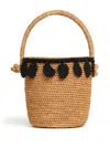 Alanui Paisley Appliqué Raffia Bucket Bag In Natural Black