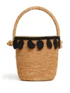 Alanui Paisley Appliqué Raffia Bucket Bag In Natural Black
