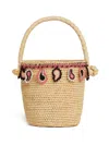 Alanui Raffia Bucket Bag Featuring Paisley Motif In Natural Lotus Pink