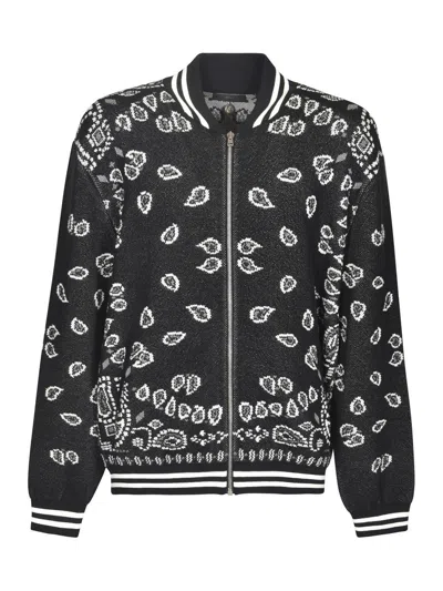 ALANUI PAISLEY INTARSIA KNITED ZIP-UP BOMBER JACKET