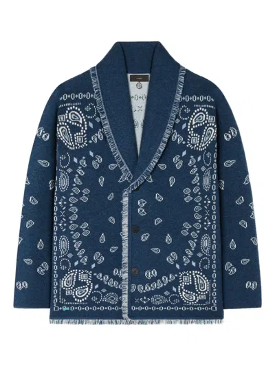 Alanui Paisley Jacquard Cardigan In Blue