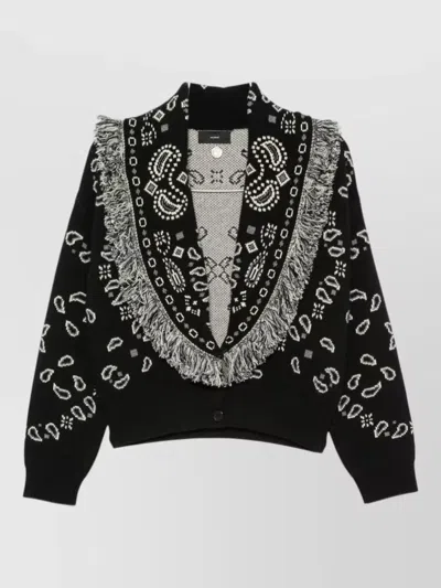 Alanui Paisley Jacquard Cardigan Shawl Lapels Fringed In Black