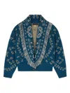 Alanui Thistle Fringe Patterned Bomber Knitwear In Blue