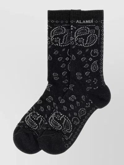 Alanui Paisley Print Ankle Socks With Ribbed Cuffs In Black