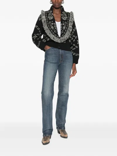 Alanui Paisley-jacquard Fringed Cardigan In Black