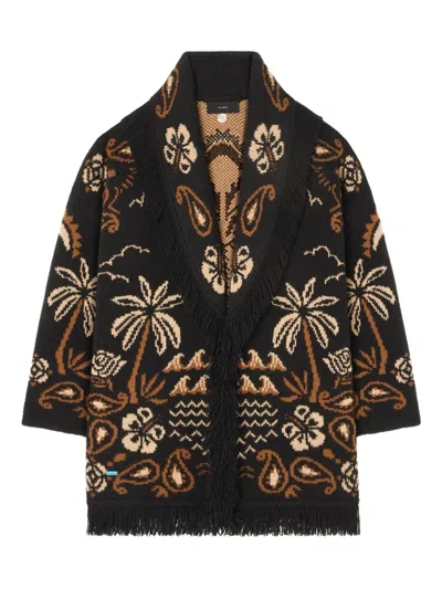 Alanui Palm-tree Fringe Cardigan In Black