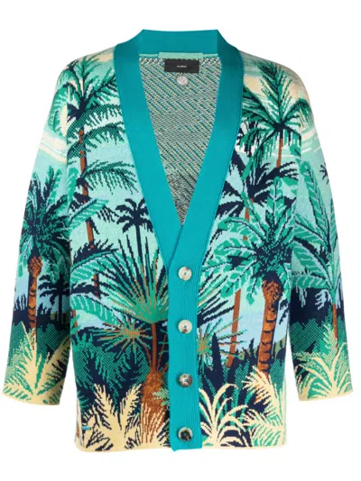 Alanui Nature Jacquard Cashmere Knit Cardigan In Blue