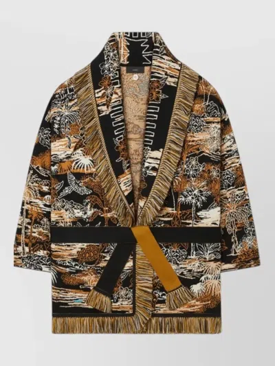 Alanui Paradise Long Cardigan Belt Fringe Pattern In Multi