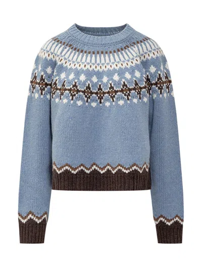 Alanui Pattern Intarsia-knitted Crewneck Jumper In Blue