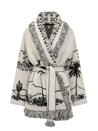 ALANUI PATTERN JACQUARD FRINGED BELTED CARDIGAN