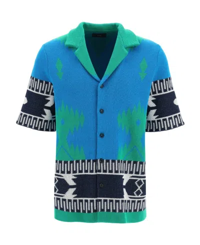 Alanui Jacquard Cotton Short Sleeve Icon Shirt In Blue