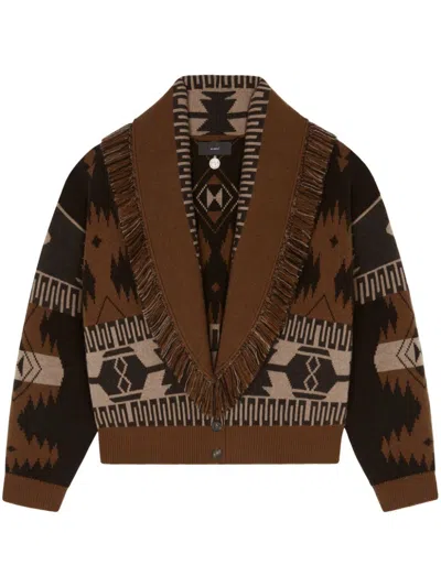 Alanui Patterned-jacquard Cardigan In Brown