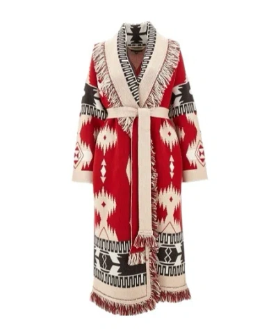 Alanui Patterned-jacquard Virgin-wool Cardigan In Red