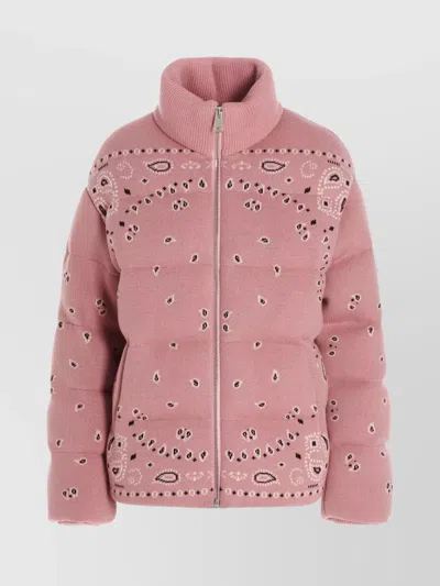Alanui Turtleneck Puffer Jacket With Bandana Pattern In Pink