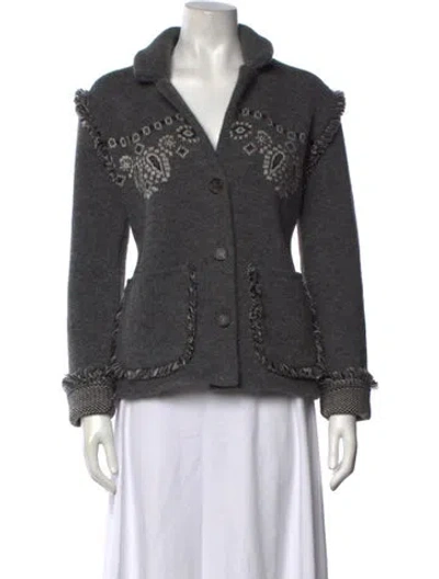 Pre-owned Alanui Patterned Open Front Sweater In Grey