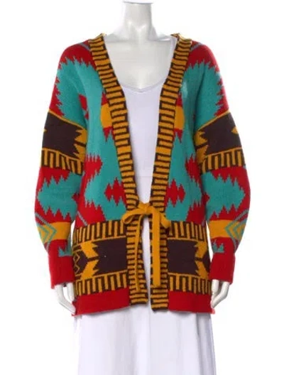 Pre-owned Alanui Patterned Open Front Sweater In Red