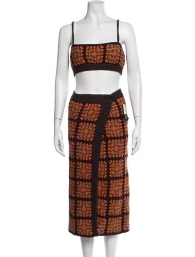 Pre-owned Alanui Patterned Skirt Set W/ Tags In Brown