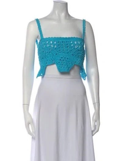 Pre-owned Alanui Patterned Square Neckline Crop Top In Blue