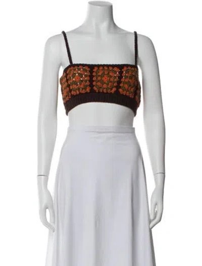 Pre-owned Alanui Patterned Square Neckline Crop Top In Gray