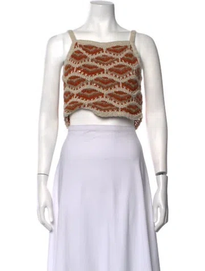 Pre-owned Alanui Patterned Square Neckline Crop Top In Red